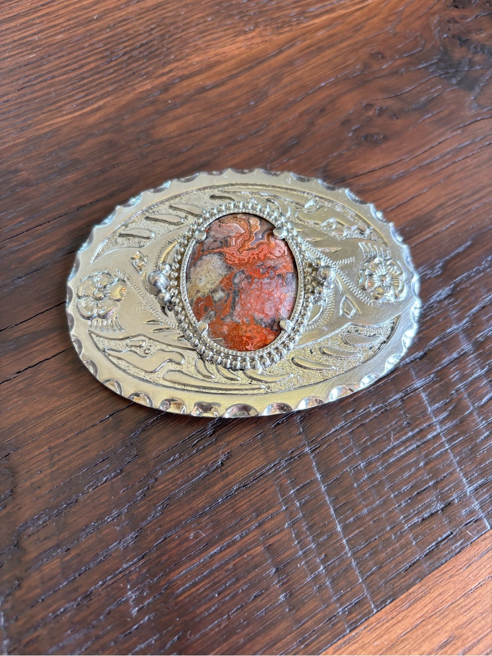 Western Rodeo Cowgirl Cowboy Shiny Silver Coral Color Stone Belt Buckle, Unisex - Picture 10 of 13
